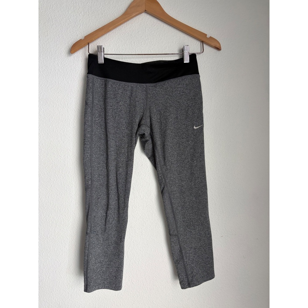 Nike Dri-FIT Womens Running Capri Leggings Heather Gray‎ Black Waistband Small